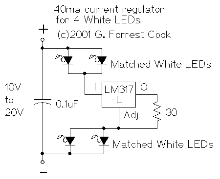 LM317L恒流驱动四个白光LED灯
