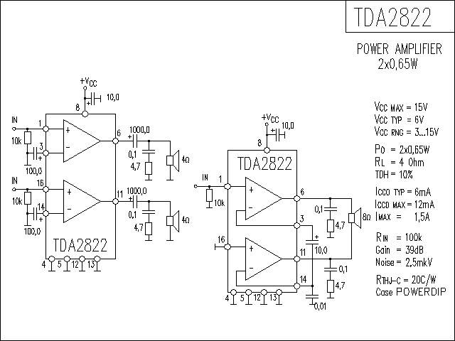 TDA2822功放电路图