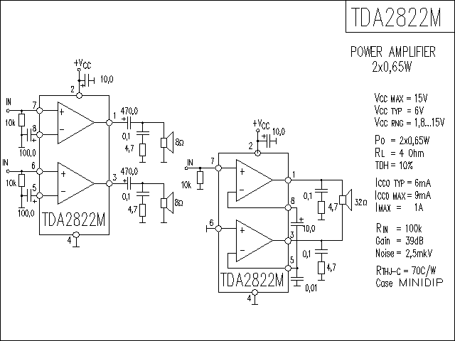 TDA2822M功放电路图