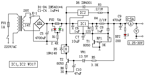 W317集成电路1.25V-30V可调稳压电源