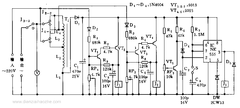 555全自动交流稳压器电路