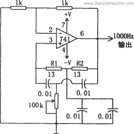 741运放制作1KHz正弦波振荡器