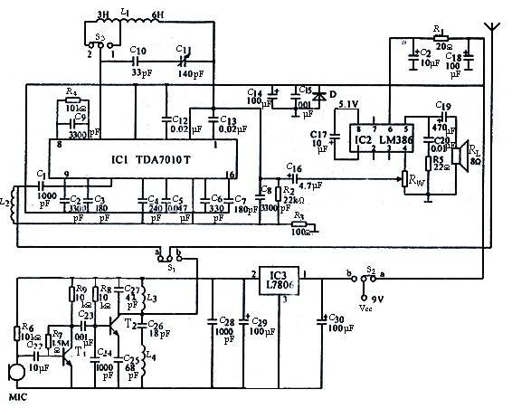 TDA7010单工调频对讲机