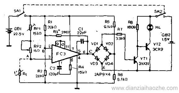 电子测温器，可用作温控电子开关