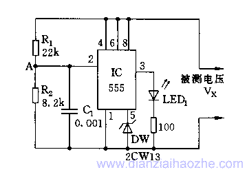 555构成的电池欠压指示器电路