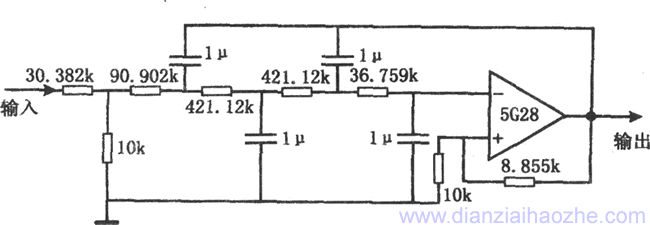 5G28组成的甚低频有源滤波电路