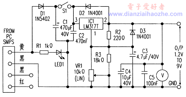 取自电脑12V电源的可调稳压电路