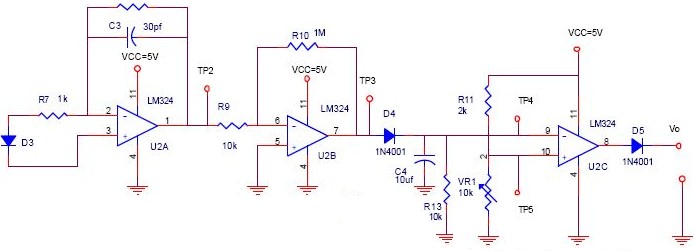 LM324运放构成的红外线接收电路