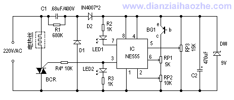 555电路制作电热毯温度控制器