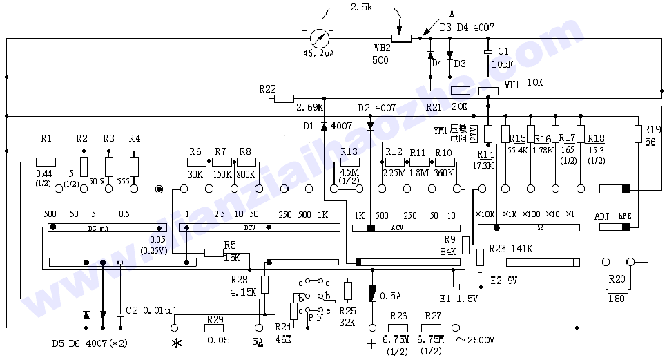 mf47型万用表原理图图片