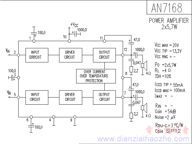 AN7168音频功放IC电路图