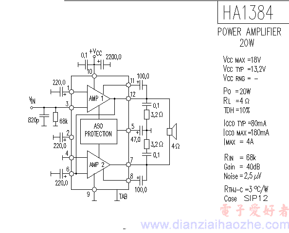 HA1384音频功放IC电路图