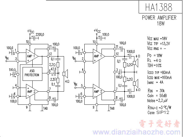 HA1388音频功放IC电路图