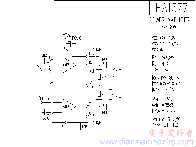 HA1377音频功放IC电路图