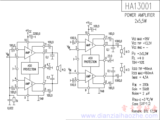 HA13001音频功放IC电路图