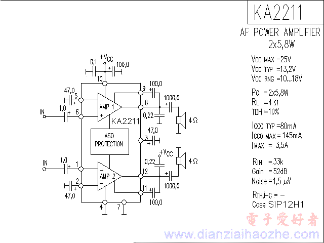 KA2211音频功放IC电路图