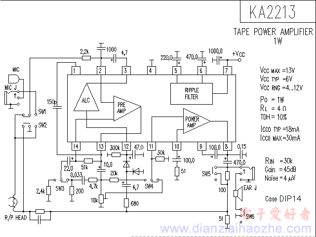 KA2213音频功放IC电路图