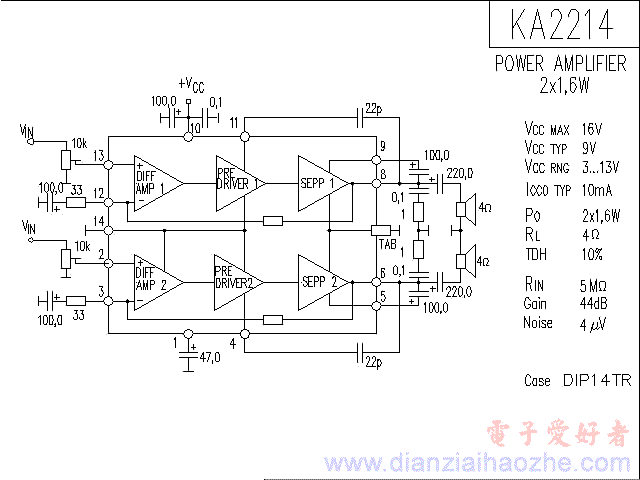 KA2214音频功放IC电路图