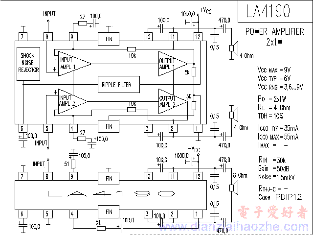 LA4190音频功放IC电路图