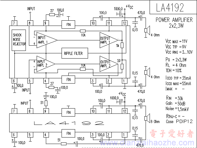 LA4192音频功放IC电路图