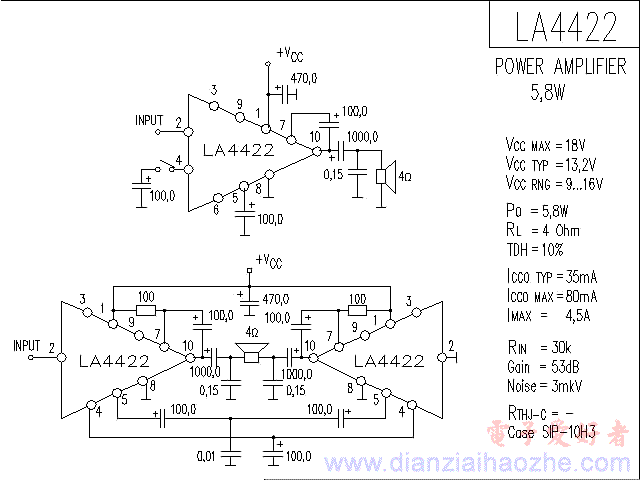 LA4422音频功放IC电路图