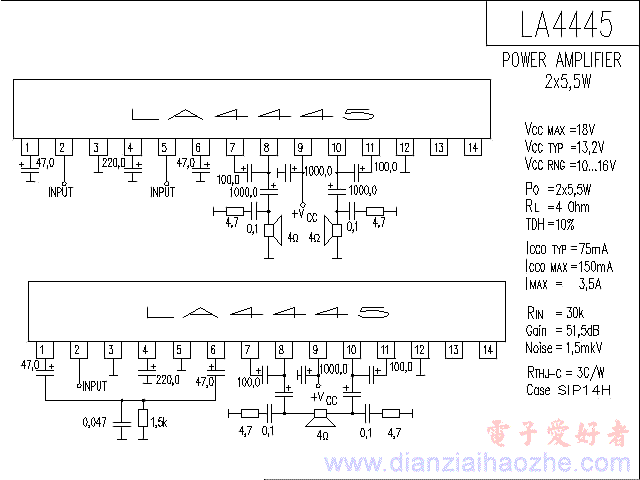 LA4445音频功放IC电路图