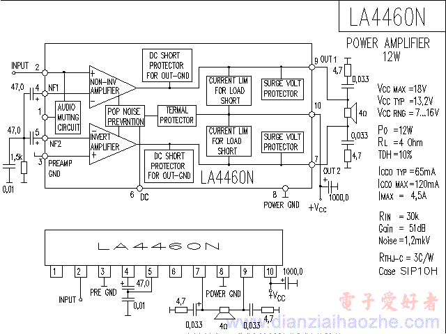 LA4460N音频功放IC电路图