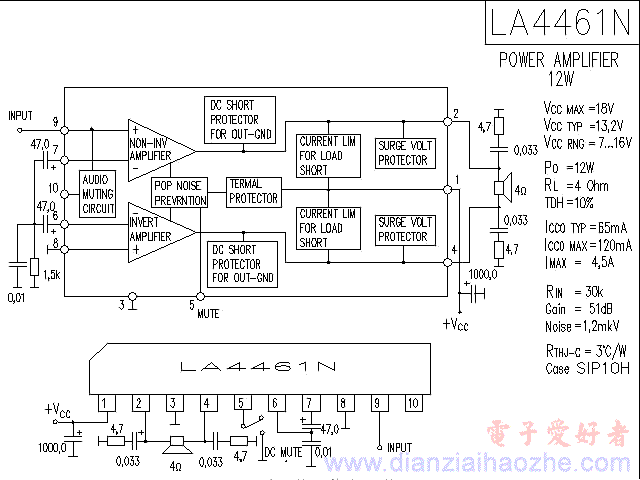 LA4461N音频功放IC电路图