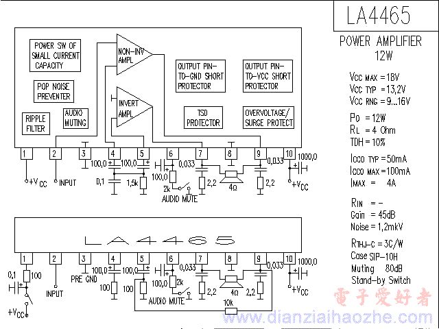 LA4465音频功放IC电路图