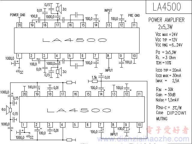 LA4500音频功放IC电路图