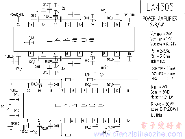 LA4505音频功放IC电路图