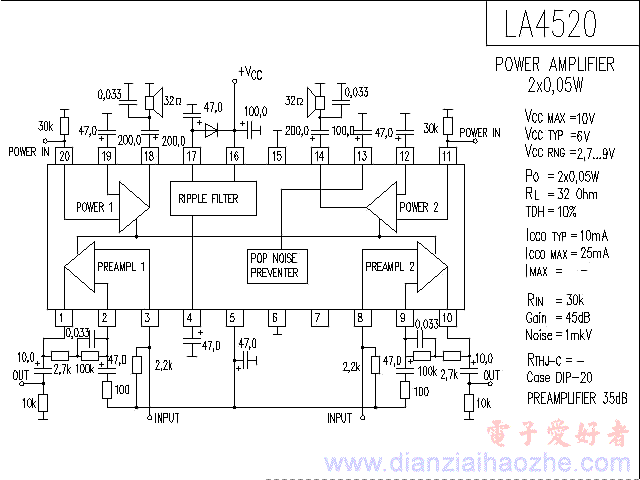 LA4520音频功放IC电路图