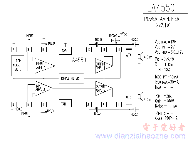 LA4550音频功放IC电路图