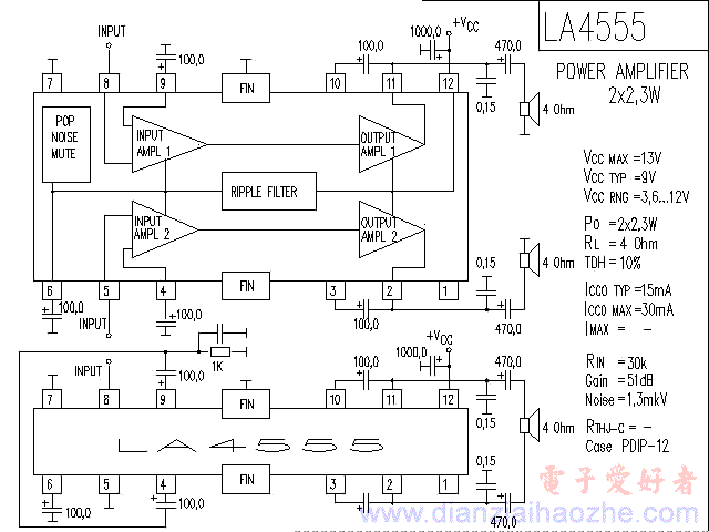 LA4555音频功放IC电路图