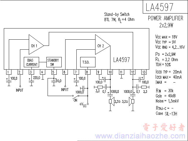 LA4597音频功放IC电路图