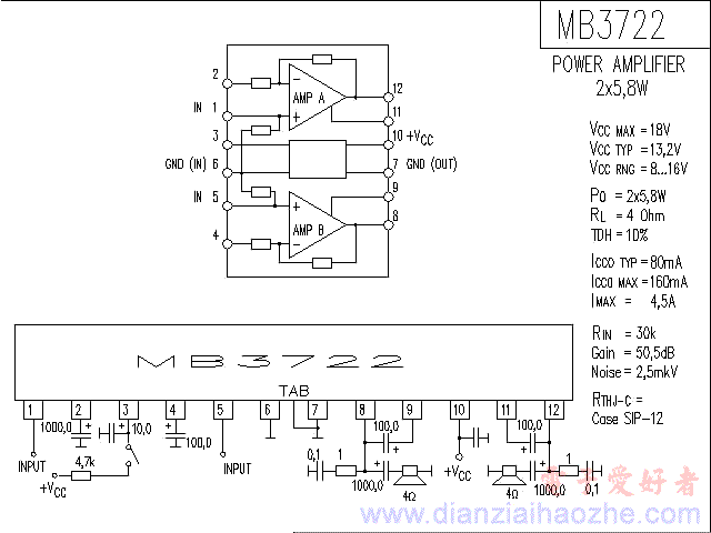 MB3722音频功放IC电路图