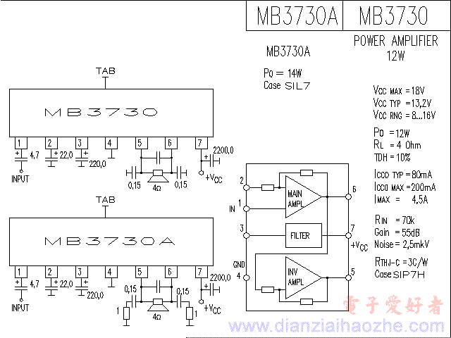 MB3730/MB3730A音频功放IC电路图