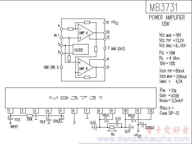 MB3731音频功放IC电路图