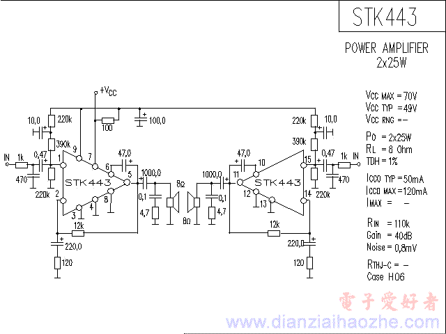 STK443音频功放IC电路图