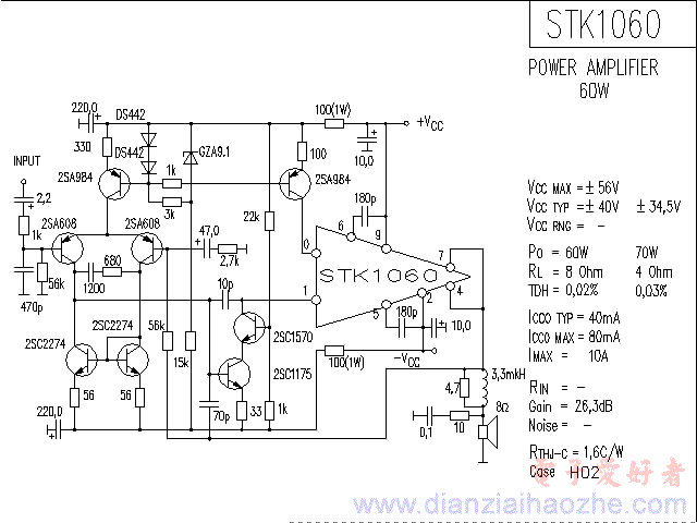 STK1060音频功放IC电路图