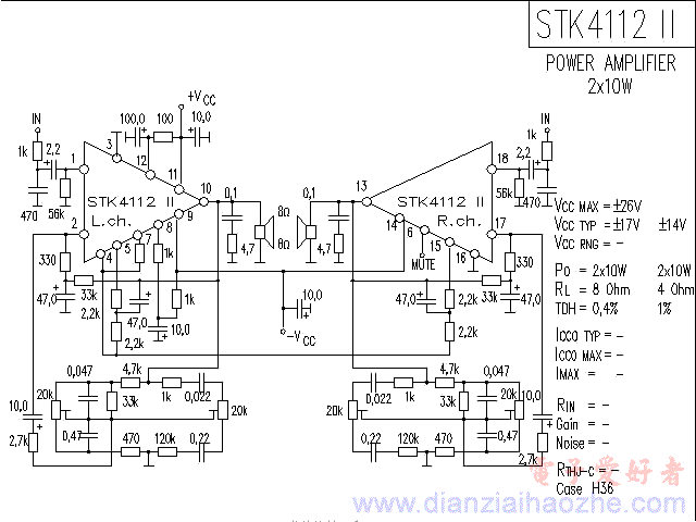 STK4112Ⅱ音频功放IC电路图
