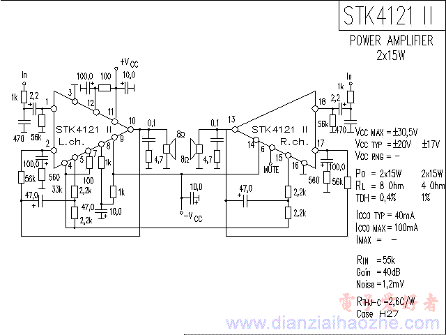 STK4121Ⅱ音频功放IC电路图