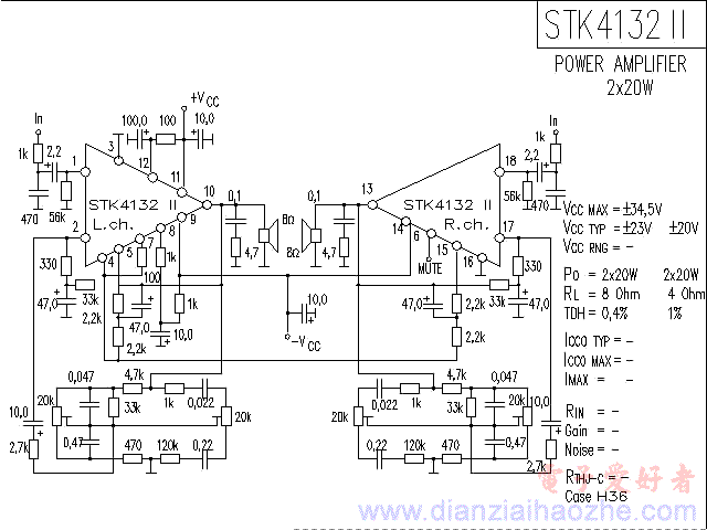 STK4132Ⅱ音频功放IC电路图