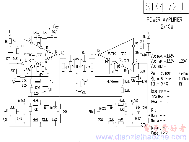 STK4172Ⅱ音频功放IC电路图