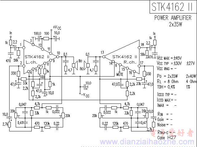 STK4162Ⅱ音频功放IC电路图