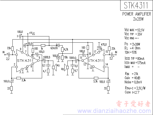 STK4311音频功放IC电路图