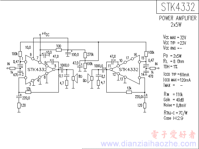STK4332音频功放IC电路图