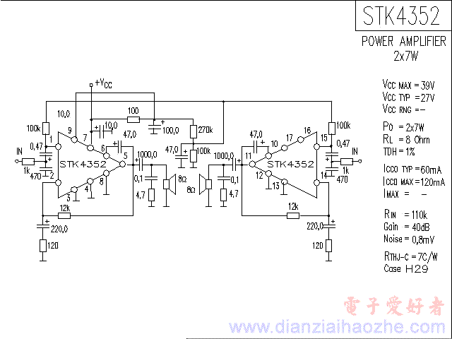 STK4352音频功放IC电路图