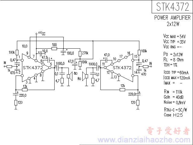 STK4372音频功放IC电路图