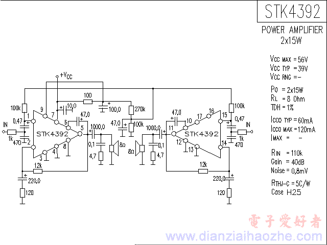 STK4392音频功放IC电路图